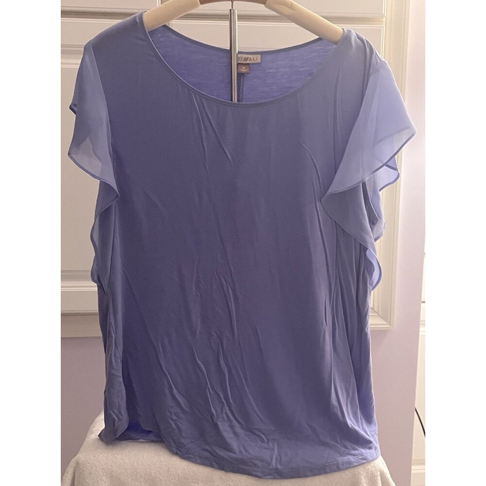 Roz & Ali Women’s Purple Blouse Size M Ruffle Cap Sleeve Top